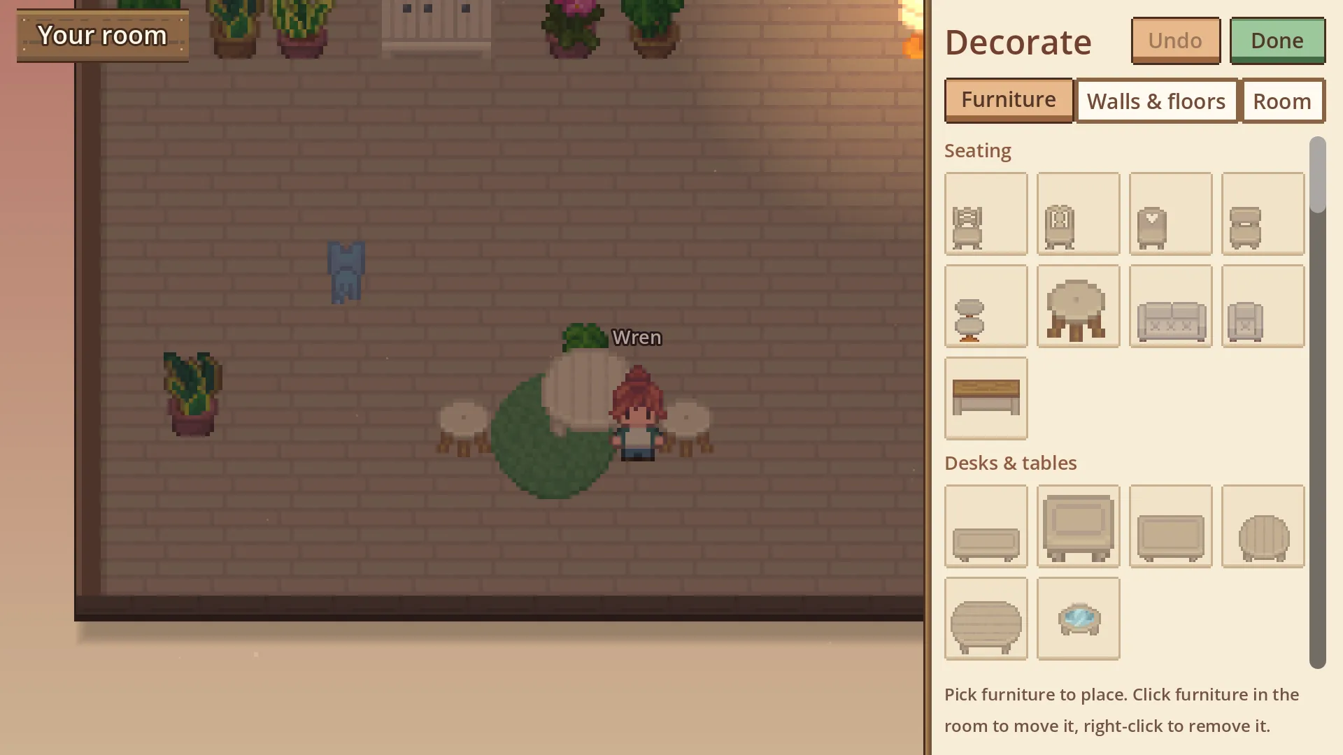 The decorate panel open beside a room full of plants and furniture